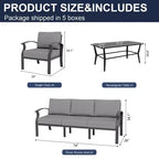 ALAULM Ensemble de mobilier de jardin 8 places en aluminium avec table basse en métal et 5 coussins épais