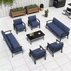 ALAULM Ensemble de mobilier de jardin 8 places en aluminium avec table basse en métal et 5 coussins épais