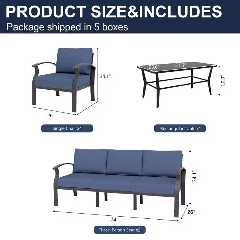 ALAULM Ensemble de mobilier de jardin 8 places en aluminium avec table basse en métal et 5 coussins épais