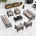 ALAULM Ensemble de mobilier de jardin 8 places en aluminium avec table basse en métal et 5 coussins épais