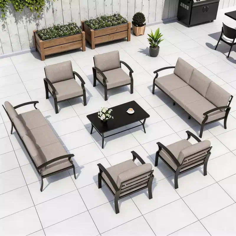 ALAULM Ensemble de mobilier de jardin 8 places en aluminium avec table basse en métal et 5 coussins épais