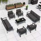 ALAULM Ensemble de mobilier de jardin 8 places en aluminium avec table basse en métal et 5 coussins épais