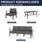 ALAULM Ensemble de mobilier de jardin 8 places en aluminium avec table basse en métal et 5 coussins épais