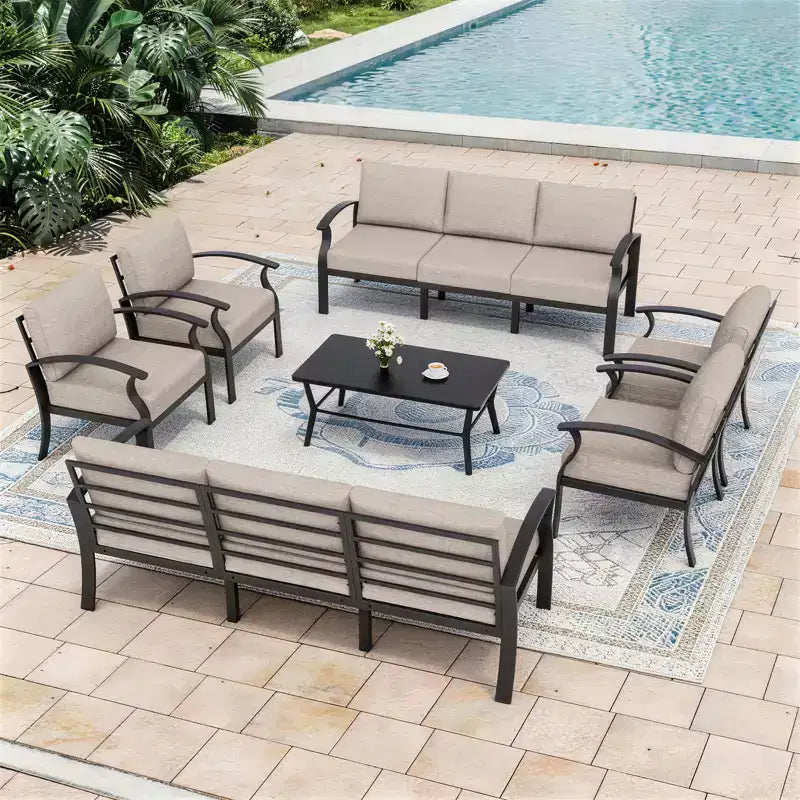 ALAULM Set di Mobili da Giardino a 8 Posti in Alluminio, Set di Mobili da Esterno con Tavolino da Caffè in Metallo e 5 Cuscini Spessi