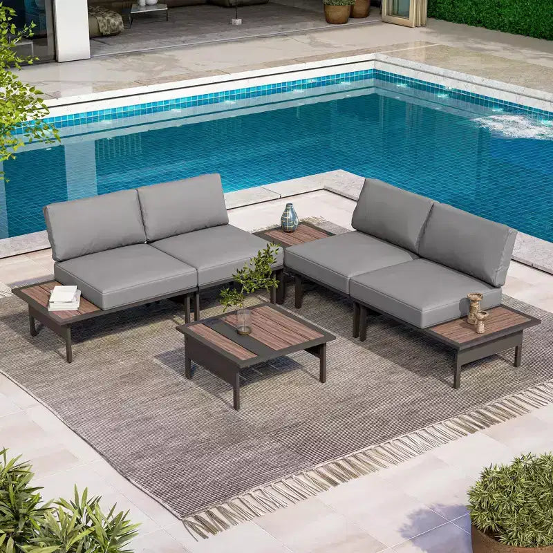LAUSAINT HOME Set Mobili da Giardino per Esterni, Set Salotto da Patio con Telaio in Metallo e Tavolino da Caffè per Giardino, Bordo Piscina