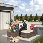 Set Mobili da Giardino 5 Pezzi, Divano Sezionale in Vimini per Tutte le Stagioni con Cuscini Antiscivolo, Set Divano in Rattan per Esterni con Pouf