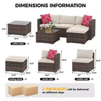Set Mobili da Giardino 5 Pezzi, Divano Sezionale in Vimini per Tutte le Stagioni con Cuscini Antiscivolo, Set Divano in Rattan per Esterni con Pouf
