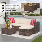 Set Mobili da Giardino 5 Pezzi, Divano Sezionale in Vimini per Tutte le Stagioni con Cuscini Antiscivolo, Set Divano in Rattan per Esterni con Pouf