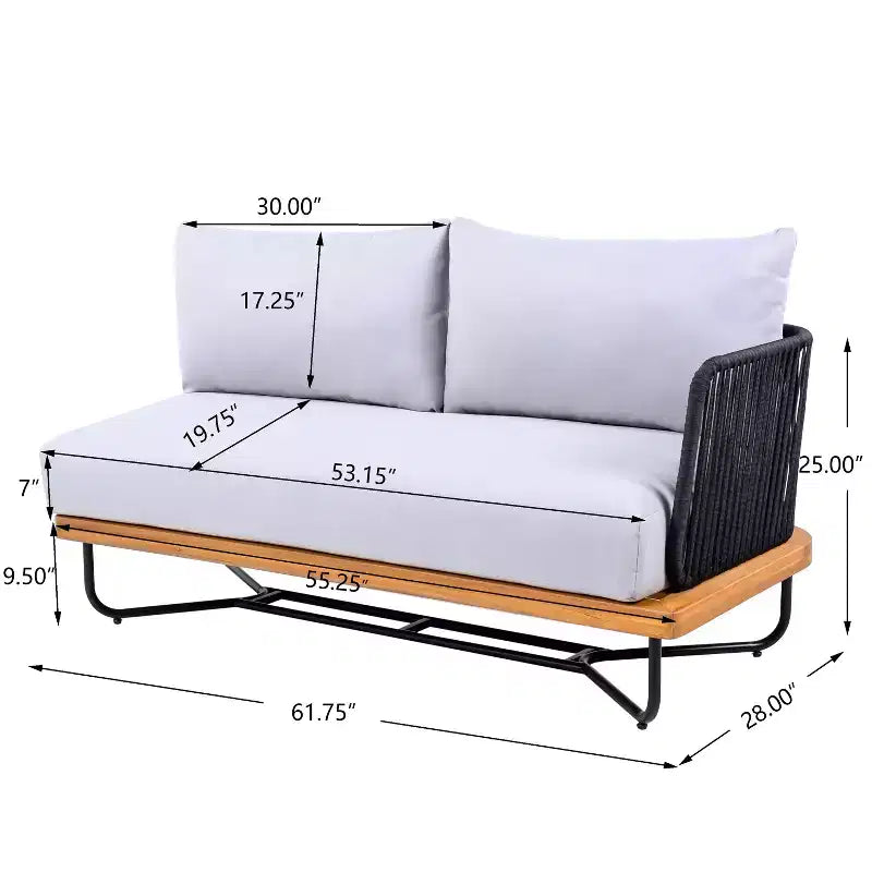 Set da 4 Pezzi Christopher Knight Home Lucas con Sedute in Corda Intrecciata, Legno di Acacia e Ferro per Esterni