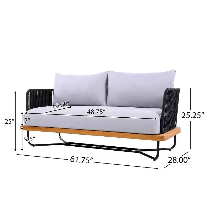 Set da 4 Pezzi Christopher Knight Home Lucas con Sedute in Corda Intrecciata, Legno di Acacia e Ferro per Esterni