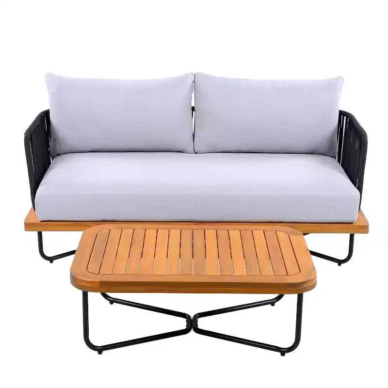 Set da 4 Pezzi Christopher Knight Home Lucas con Sedute in Corda Intrecciata, Legno di Acacia e Ferro per Esterni