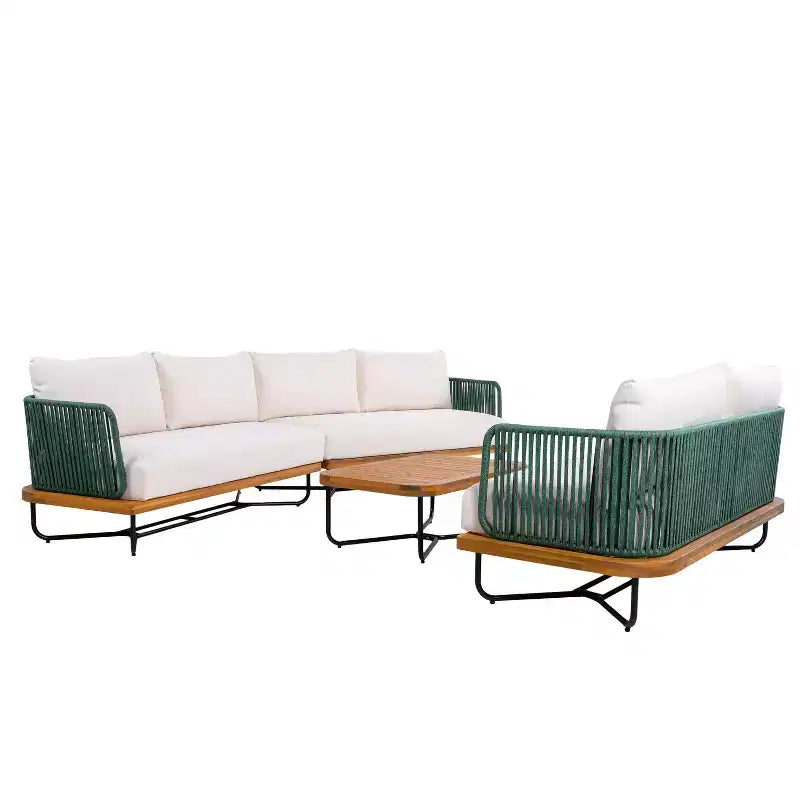 Set da 4 Pezzi Christopher Knight Home Lucas con Sedute in Corda Intrecciata, Legno di Acacia e Ferro per Esterni