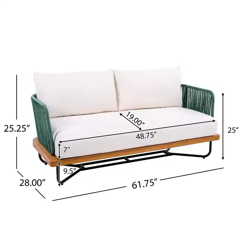 Set da 4 Pezzi Christopher Knight Home Lucas con Sedute in Corda Intrecciata, Legno di Acacia e Ferro per Esterni
