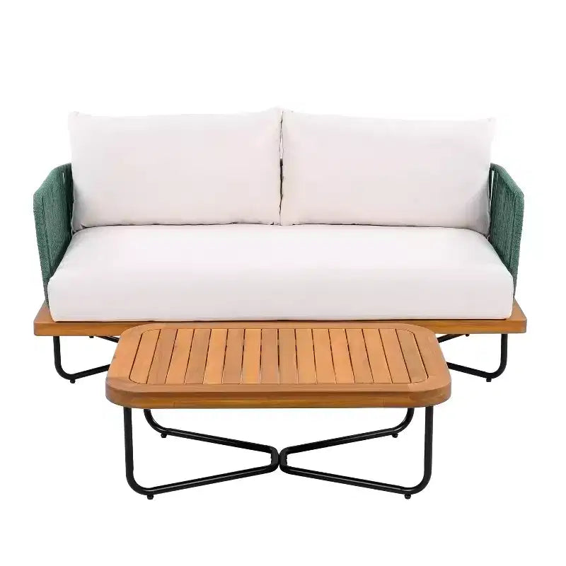 Set da 4 Pezzi Christopher Knight Home Lucas con Sedute in Corda Intrecciata, Legno di Acacia e Ferro per Esterni