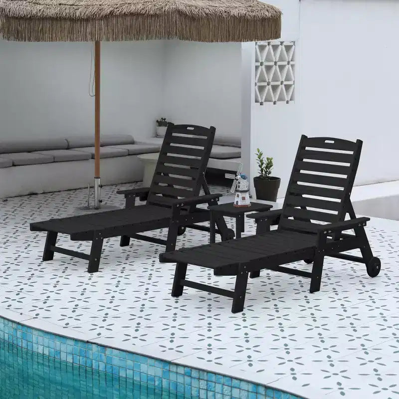 GDFStudio Fern Set da 3 Pezzi di Chaise Longue da Esterno con Tavolino e Schienale Regolabile