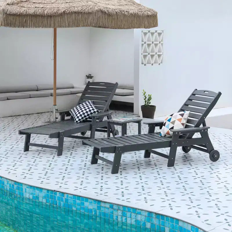 GDFStudio Fern Set da 3 Pezzi di Chaise Longue da Esterno con Tavolino e Schienale Regolabile