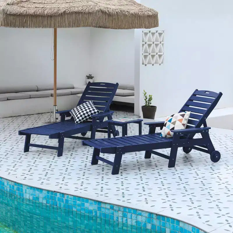 GDFStudio Fern Set da 3 Pezzi di Chaise Longue da Esterno con Tavolino e Schienale Regolabile