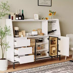 GDFStudio Pavel buffet moderne en bois de 64 po avec portes vitrées, porte-gobelets et 3 tiroirs