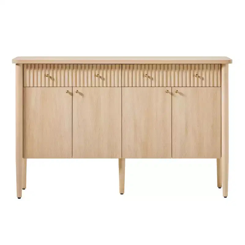 Buffet de salle à manger en bois cannelé moderne de 58 po avec rangement, assemblage facile
