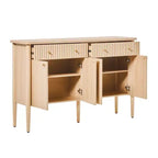 Buffet de salle à manger en bois cannelé moderne de 58 po avec rangement, assemblage facile
