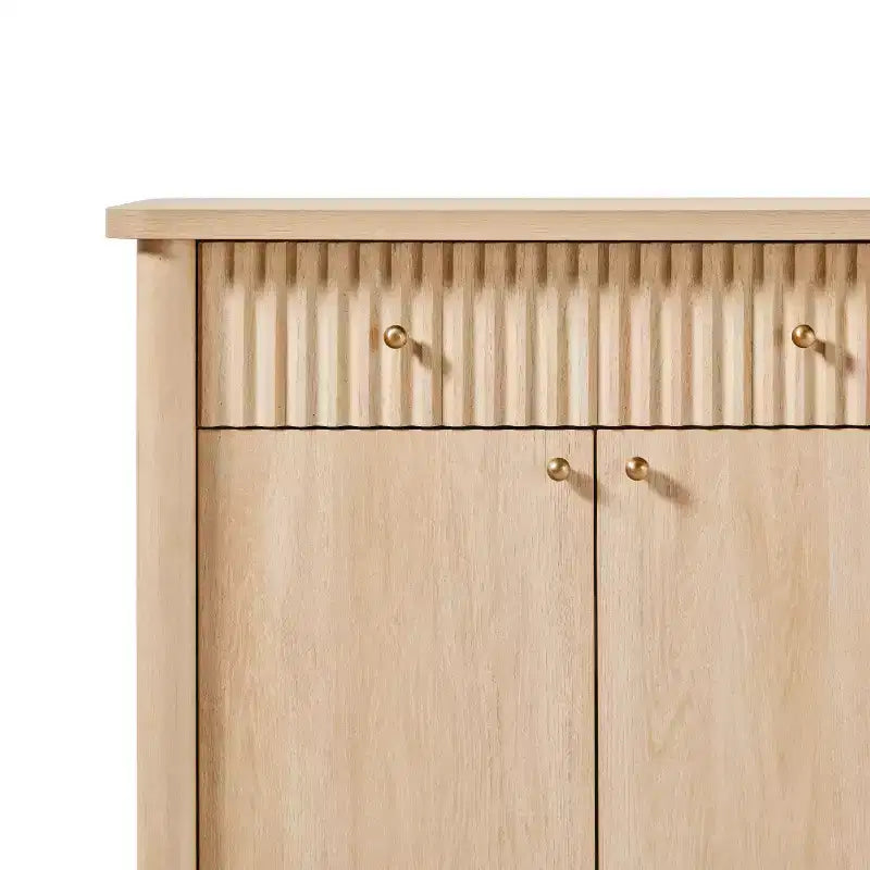Buffet de salle à manger en bois cannelé moderne de 58 po avec rangement, assemblage facile