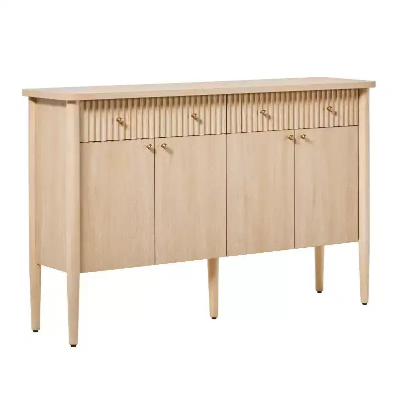Buffet de salle à manger en bois cannelé moderne de 58 po avec rangement, assemblage facile