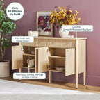 Buffet de salle à manger en bois cannelé moderne de 58 po avec rangement, assemblage facile