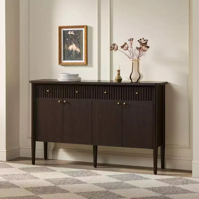 Credenza in legno scanalato moderno da 58" facile da montare con contenitore
