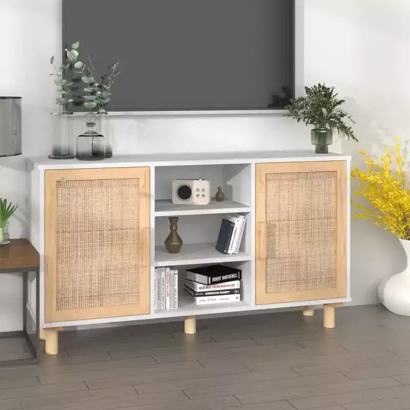 vidaXL Credenza Legno ingegnerizzato, legno massello di pino, rattan naturale