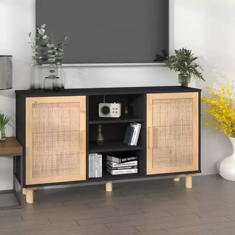 vidaXL Credenza Legno ingegnerizzato, legno massello di pino, rattan naturale