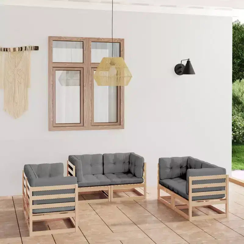 vidaXL Set da Salotto da Giardino Legno naturale Legno massello di pino Set di 6 Pezzi