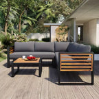 Ensemble de conversation de patio 4 pièces, canapé d'angle en forme de L avec coussins, salon de jardin avec table basse pour jardin ou terrasse-Panipeachy