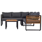 Ensemble de conversation de patio 4 pièces, canapé d'angle en forme de L avec coussins, salon de jardin avec table basse pour jardin ou terrasse-Panipeachy
