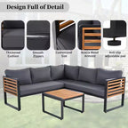 Ensemble de conversation de patio 4 pièces, canapé d'angle en forme de L avec coussins, salon de jardin avec table basse pour jardin ou terrasse-Panipeachy