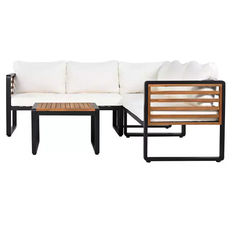 Ensemble de conversation de patio 4 pièces, canapé d'angle en forme de L avec coussins, salon de jardin avec table basse pour jardin ou terrasse-Panipeachy