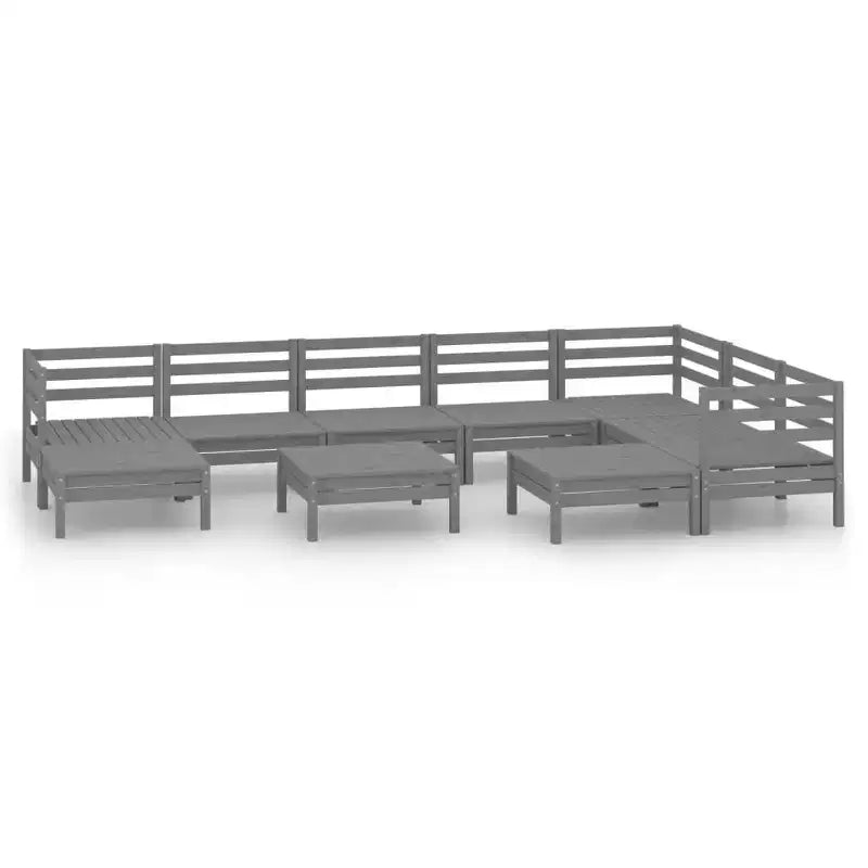 vidaXL Garden Lounge Set Gray Solid pine wood 10 Piece Set Modular