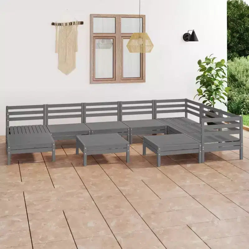 vidaXL Set salotto da giardino grigio legno massello di pino 10 pezzi modulare