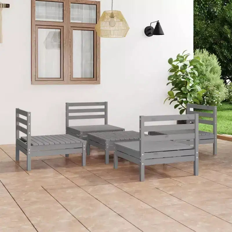 vidaXL Salon de jardin gris pin massif 5 pièces modulable