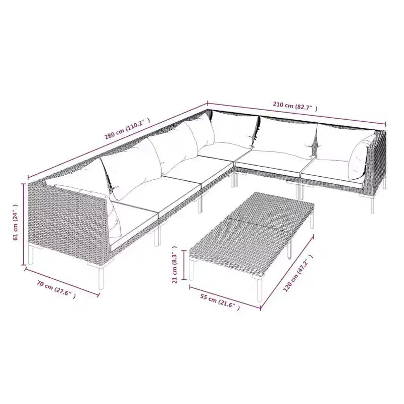 vidaXL Salotto da Giardino Grigio Scuro, Nero