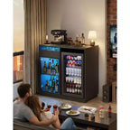 Meuble de Bar à Café avec Espace Réfrigérateur, Buffet Vaisselier avec Lumières LED et Prises Électriques, Meuble de Rangement pour Alcool avec Portes Vitrées, Noir