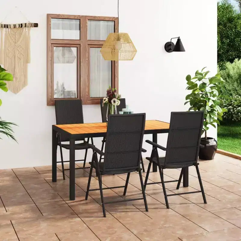 vidaXL Set da pranzo in polyrattan nero con schienale multiposizione