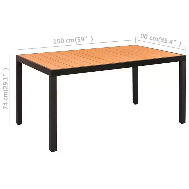 vidaXL Set da pranzo nero e marrone, in rattan PE, composito legno-plastica e alluminio, medie dimensioni