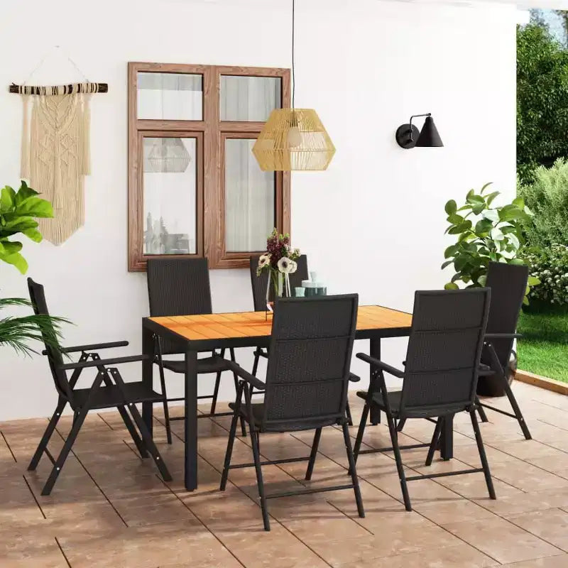 vidaXL Set da pranzo nero e marrone, in rattan PE, composito legno-plastica e alluminio, medie dimensioni