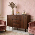 GDFStudio Ayzi Modern 50 Wooden Sideboard Cabinet with Steel Legs, 3 Drawers and 2 Doors