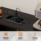 Buffet de rangement de 47 pouces avec 6 tiroirs, étagère réglable, lumières LED et station de recharge pour cuisine et salle à manger