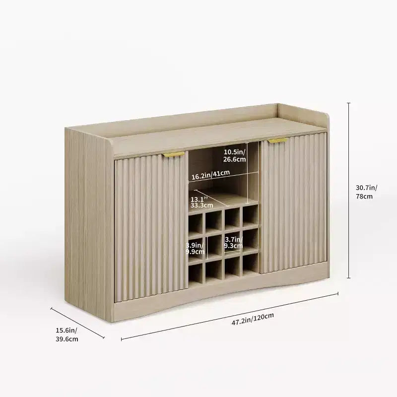Mobile credenza moderno da 47 pollici con 9 portabicchieri, 12 portabottiglie, design scanalato, 2 ante, per sala da pranzo e soggiorno