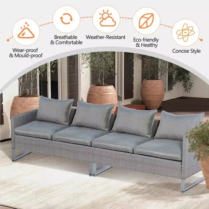 Costway Set Divano Sezionale da Esterno a 2 Pezzi, con Cuscini, per Giardino, Grigio