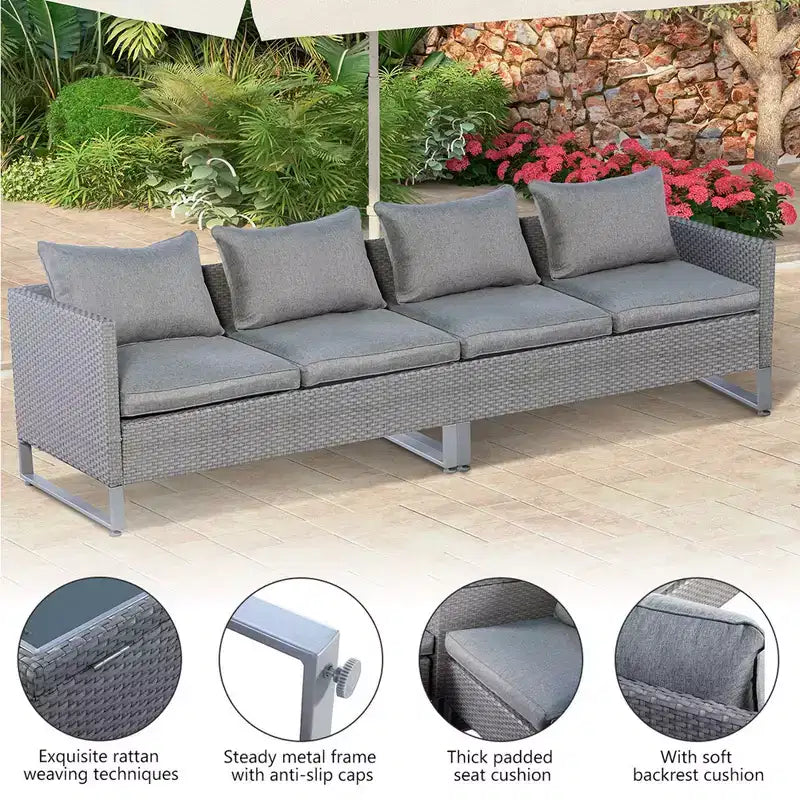 Costway Set Divano Sezionale da Esterno a 2 Pezzi, con Cuscini, per Giardino, Grigio