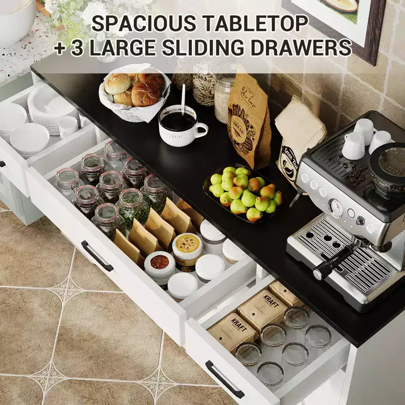 Credenza Buffet Contenitore con Cassetti, Mobile da Caffè Grande in Legno da 140 cm con Ripiani e Ante per Cucina Sala da Pranzo Soggiorno