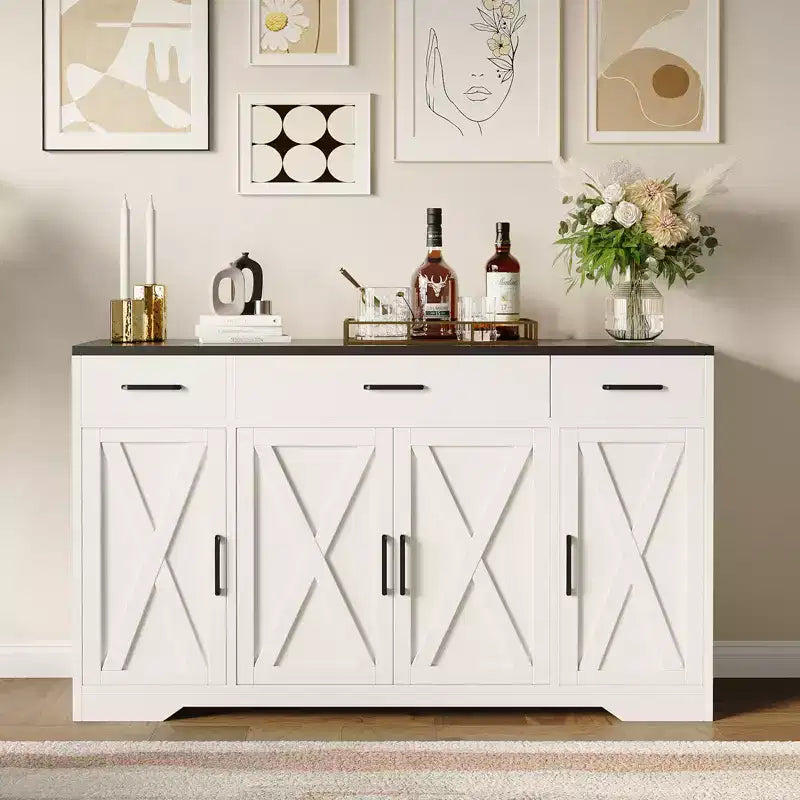 Credenza Buffet Contenitore con Cassetti, Mobile da Caffè Grande in Legno da 140 cm con Ripiani e Ante per Cucina Sala da Pranzo Soggiorno